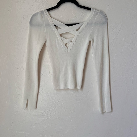 Free People ribbed criss cross back long sleeve knit top size S - Picture 9 of 10